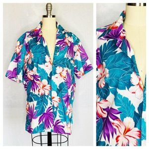 Vintage 80s Graphic hawaiian Dad Shirt Hilo Hattie